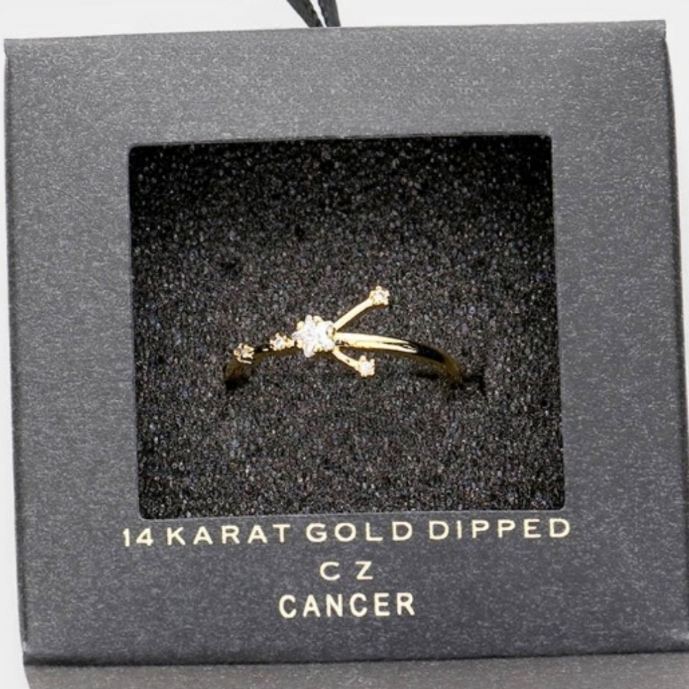 CANCER 14K Gold Dipped CZ Zodiac Ring Accessory Fashion Statement Jewelry Trend